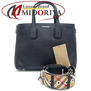 BURBERRY Banner Handbag Leather Black